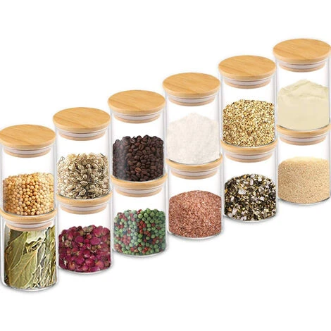 Lot De 12 Pots à épices Pots De Conservation Pots à épices En Verre 120 Ml Avec Couvercle En Bois De Haute Qualité En Bambou Pour Conserver Les Herbes à Thé Et Les épices 2 Lot De 12 Pots à épices Pots De Conservation Pots à épices En Verre 120 Ml Avec Couvercle En Bois De Haute Qualité En Bambou Pour Conserver Les Herbes à Thé Et Les épices – Image 2
