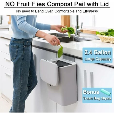 Poubelle à Compost De Cuisine De 2,4 Gallons Pour Comptoir Ou Sous évier, Petite Poubelle Suspendue Avec Couvercle Pour Placard/salle De Bain/chambre/bureau/camping, Seau à Compost D'intérieur Montabl 3 Poubelle à Compost De Cuisine De 2,4 Gallons Pour Comptoir Ou Sous évier, Petite Poubelle Suspendue Avec Couvercle Pour Placard/salle De Bain/chambre/bureau/camping, Seau à Compost D'intérieur Montabl – Image 3