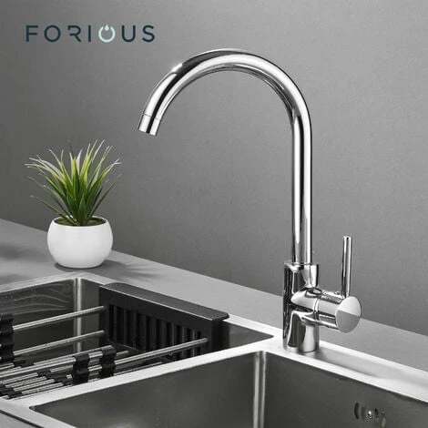 FORIOUS Robinet De Cuisine Rotatif à 360° Mitigeur Cuisine Chaude Et Froide Robinet D'évier Monocommande En Laiton Chromé 1 FORIOUS Robinet De Cuisine Rotatif à 360° Mitigeur Cuisine Chaude Et Froide Robinet D'évier Monocommande En Laiton Chromé