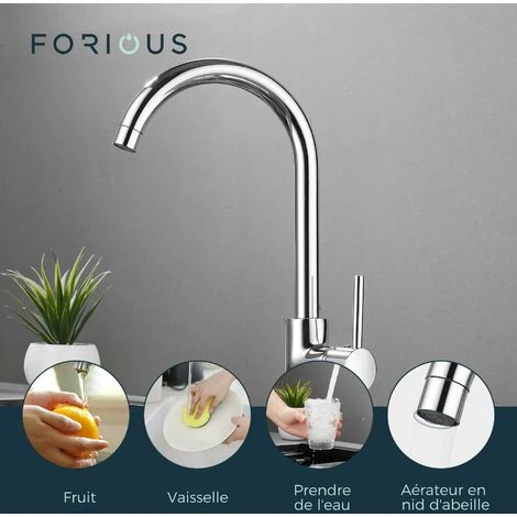 FORIOUS Robinet De Cuisine Rotatif à 360° Mitigeur Cuisine Chaude Et Froide Robinet D'évier Monocommande En Laiton Chromé 2 FORIOUS Robinet De Cuisine Rotatif à 360° Mitigeur Cuisine Chaude Et Froide Robinet D'évier Monocommande En Laiton Chromé – Image 2