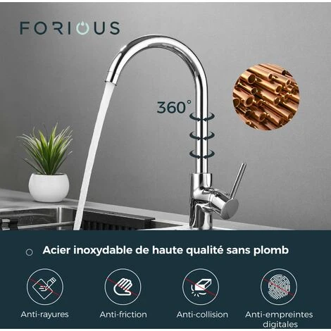 FORIOUS Robinet De Cuisine Rotatif à 360° Mitigeur Cuisine Chaude Et Froide Robinet D'évier Monocommande En Laiton Chromé 3 FORIOUS Robinet De Cuisine Rotatif à 360° Mitigeur Cuisine Chaude Et Froide Robinet D'évier Monocommande En Laiton Chromé – Image 3