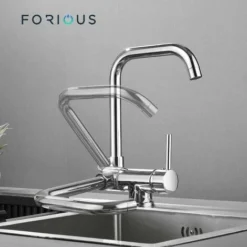 Robinet De Cuisine FORIOUS Rabattable Mitigeur D'évier Repliable Rotatif 360° Mitigeur En Acier Chromé Pour Évier Fenêtre