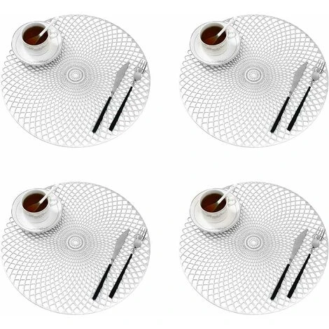 LECHUANG Lot De 4 Dessous Assiette, Argent Napperons Rond Set De Table Tapis De Table Pour Table Salle à Manger Cuisine (Argent, Style I, 38cm) 1 LECHUANG Lot De 4 Dessous Assiette, Argent Napperons Rond Set De Table Tapis De Table Pour Table Salle à Manger Cuisine (Argent, Style I, 38cm)