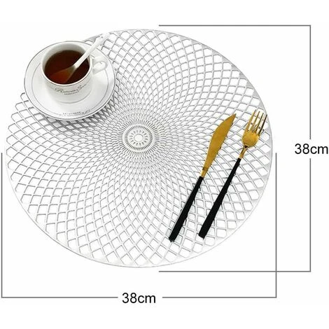 LECHUANG Lot De 4 Dessous Assiette, Argent Napperons Rond Set De Table Tapis De Table Pour Table Salle à Manger Cuisine (Argent, Style I, 38cm) 2 LECHUANG Lot De 4 Dessous Assiette, Argent Napperons Rond Set De Table Tapis De Table Pour Table Salle à Manger Cuisine (Argent, Style I, 38cm) – Image 2