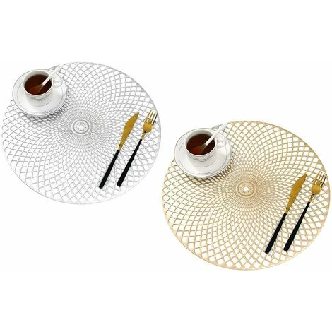LECHUANG Lot De 4 Dessous Assiette, Argent Napperons Rond Set De Table Tapis De Table Pour Table Salle à Manger Cuisine (Argent, Style I, 38cm) 5 LECHUANG Lot De 4 Dessous Assiette, Argent Napperons Rond Set De Table Tapis De Table Pour Table Salle à Manger Cuisine (Argent, Style I, 38cm) – Image 5