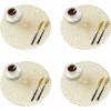 LECHUANG Lot De 4 Dessous Assiette, Doré Napperons Rond Set De Table Tapis De Table Pour Table Salle à Manger Cuisine (Or, Style I, 38cm)