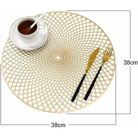 LECHUANG Lot De 4 Dessous Assiette, Doré Napperons Rond Set De Table Tapis De Table Pour Table Salle à Manger Cuisine (Or, Style I, 38cm) 2 LECHUANG Lot De 4 Dessous Assiette, Doré Napperons Rond Set De Table Tapis De Table Pour Table Salle à Manger Cuisine (Or, Style I, 38cm) – Image 2