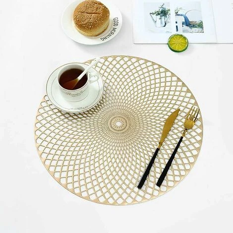 LECHUANG Lot De 4 Dessous Assiette, Doré Napperons Rond Set De Table Tapis De Table Pour Table Salle à Manger Cuisine (Or, Style I, 38cm) 3 LECHUANG Lot De 4 Dessous Assiette, Doré Napperons Rond Set De Table Tapis De Table Pour Table Salle à Manger Cuisine (Or, Style I, 38cm) – Image 3