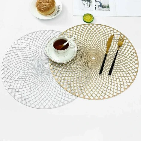 LECHUANG Lot De 4 Dessous Assiette, Doré Napperons Rond Set De Table Tapis De Table Pour Table Salle à Manger Cuisine (Or, Style I, 38cm) 5 LECHUANG Lot De 4 Dessous Assiette, Doré Napperons Rond Set De Table Tapis De Table Pour Table Salle à Manger Cuisine (Or, Style I, 38cm) – Image 5