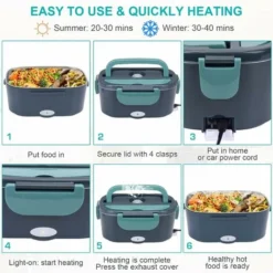 Lunch Box Chauffante, 3 En 1 Boite Chauffante Repas(12V / 24V / 220V), 1.5L Portable Gamelle Chauffante, 60W Boite A Repas Chauffante Pour Voiture, Camion, Maison Ou Camping (60W) -Promos Gout Cuisine Boutique 98452912 3