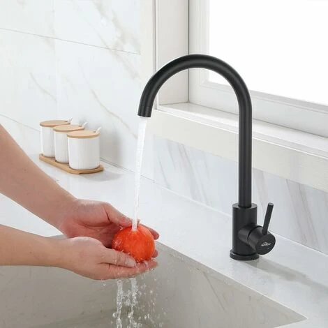 Robinet De Cuisine Noir à Bec Haut Pivotant à 360 ° Robinet De Cuisine En Acier Inoxydable 2 Robinet De Cuisine Noir à Bec Haut Pivotant à 360 ° Robinet De Cuisine En Acier Inoxydable – Image 2