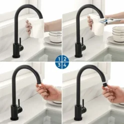 Robinet De Cuisine Noir à Bec Haut Pivotant à 360 ° Robinet De Cuisine En Acier Inoxydable 9 Robinet De Cuisine Noir à Bec Haut Pivotant à 360 ° Robinet De Cuisine En Acier Inoxydable -Promos Gout Cuisine Boutique 98635998 5