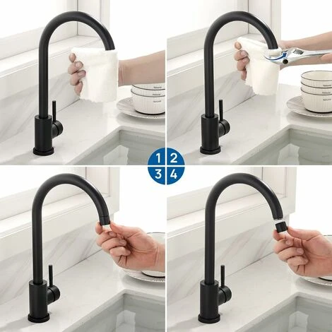 Robinet De Cuisine Noir à Bec Haut Pivotant à 360 ° Robinet De Cuisine En Acier Inoxydable 5 Robinet De Cuisine Noir à Bec Haut Pivotant à 360 ° Robinet De Cuisine En Acier Inoxydable – Image 5