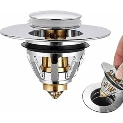 Universal Edition Acier Inoxydable Bullet Core Push Type No Overflow Pop Up évier Bouchon De Vidange Avec Panier Pour Cuisine Et Salle De Bains