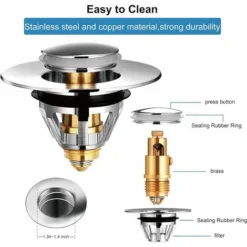 Bouchon Lavabo Universel Bonde De Lavabo Acier Inoxydable Popup Avec 2 Joints Pour 32 Et 38 Mm Bouchon Evier (1pcs),Dolaso -Promos Gout Cuisine Boutique 98770528 3