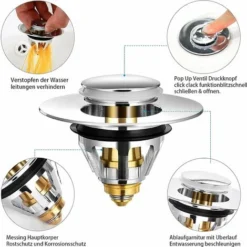 Bouchon Lavabo Universel Bonde De Lavabo Acier Inoxydable Popup Avec 2 Joints Pour 32 Et 38 Mm Bouchon Evier (1pcs),Dolaso -Promos Gout Cuisine Boutique 98770528 4