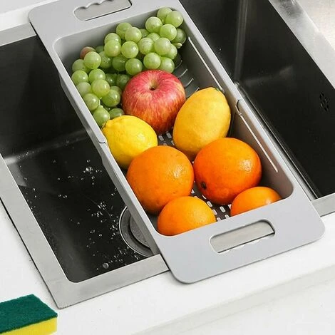 Panier De Passoire Extensible De Cuisine De Passoire Pliable, Passoire Réglable De Fruits Et De Légumes Au-dessus De L'évier Pour La Cuisine, Lot De 1 (Bleu) 2 Panier De Passoire Extensible De Cuisine De Passoire Pliable, Passoire Réglable De Fruits Et De Légumes Au-dessus De L'évier Pour La Cuisine, Lot De 1 (Bleu) – Image 2