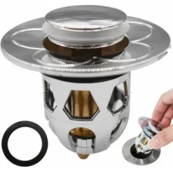 Pop Up Bouchon Lavabo,Bouchon De Lavabo Bouchon D'Évier Type Poussoir éviers De Cuisine Pour 30mm Trou De Vidange (Argent) (1)